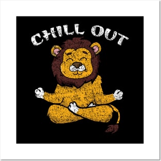 Meditation lion yoga chill out cartoon Posters and Art